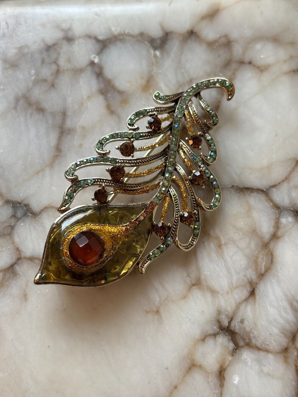 Vintage Liz Claiborne Gold Feather Leaf Brooch Boho Chic Whimsy Artsy Fairy
